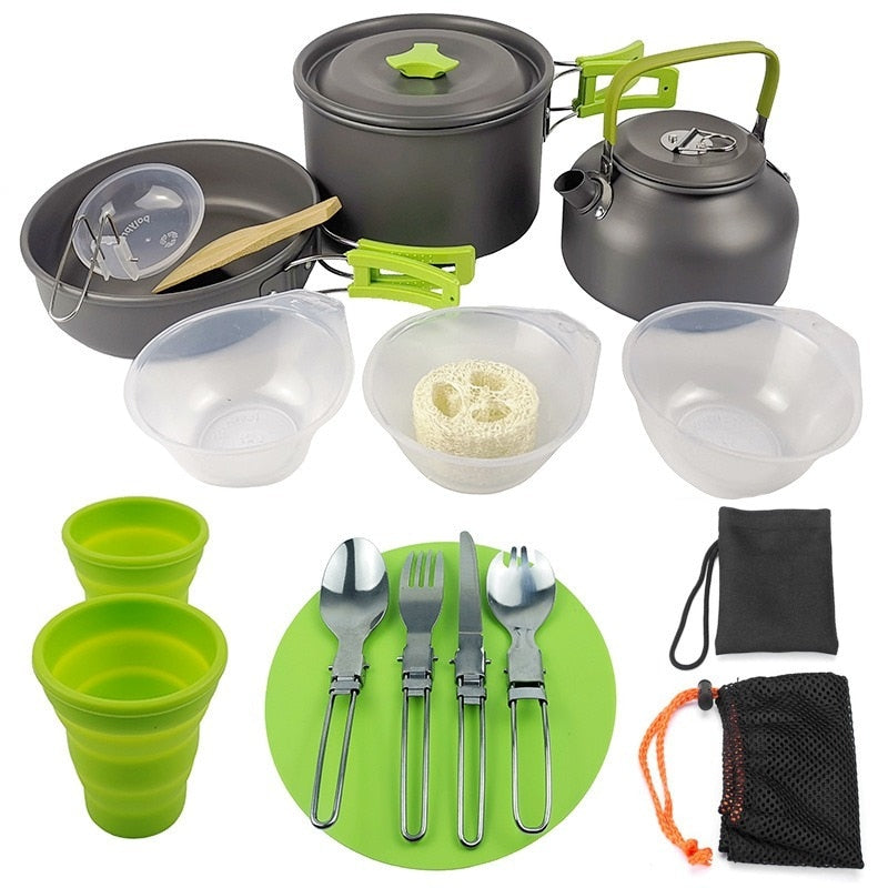 16pcs Portable Camping Cookware Mess Kit