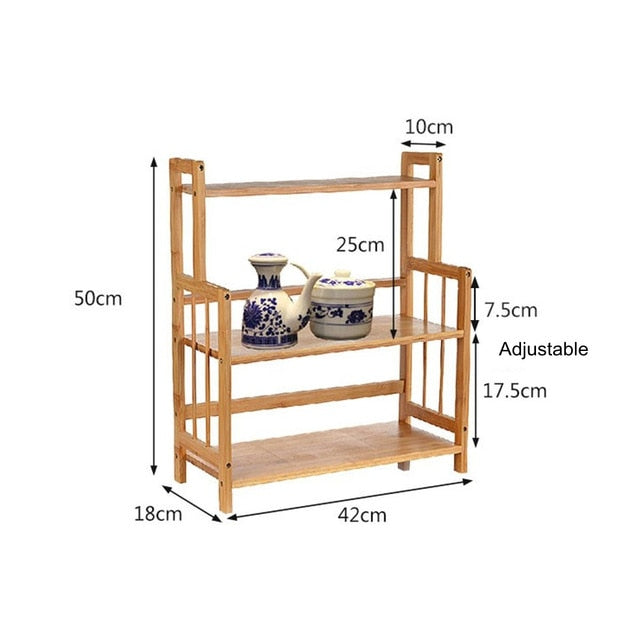 2/3 Tier Kitchen Storage Spice Organizer Storage Rack Shelf for Home Multi-Function Natural Wood Food Holder Organizer Shelves
